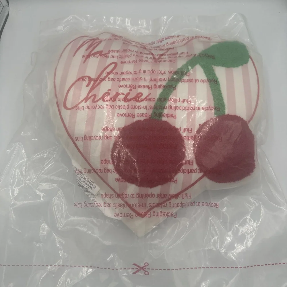 Ma Cherie Textured Cherries & Heart Shaped Pink & White Accent Pillow 14